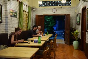 Some customers eating in the restaurant at Vegetal Wonder in Siem Reap