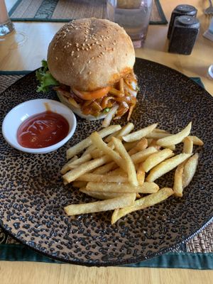 Jackfruit burger  at Vegetal Wonder in Siem Reap