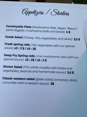 Menu at Vegetal Wonder in Siem Reap