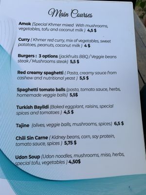 Menu at Vegetal Wonder in Siem Reap