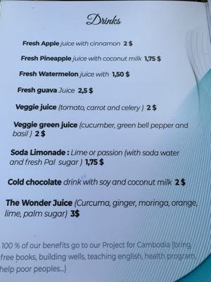 Menu at Vegetal Wonder in Siem Reap