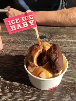 Vegan salted caramel ice cream with shortbread  at Pieminister @ Long Row Social in Nottingham