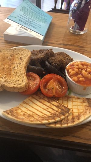 vegan Scottish breakfast with haggis and potato scones at Tartan Coffee House in Dundee