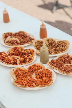 Every single taco meal on the menu. Bistec, Pastor, Sirloin, Chorizo Rojo and Chorizo Verde. at Cosmos Kitchen Food Truck - Pop Up in Mc Allen