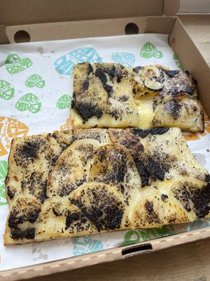 Truffle potato pizza. Nice taste, but vegan cheese is a little bit gummy.   at Latin Pizza in Bucharest