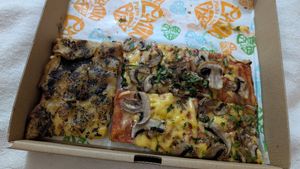 Potatoes and cheese pizza.
Mushroom and cheese pizza. at Latin Pizza in Bucharest