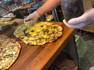 The best pizza in the world ... Pizza with potatoes, vegetable mozzarella and truffles...yam...yam...yam... at Latin Pizza in Bucharest