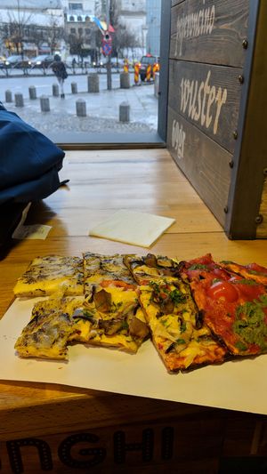 Super vegan pizza options. I love the one with cherry tomatoes and pesto. at Latin Pizza in Bucharest