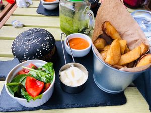 Vegan burger...yam yam... at Coolinart in Bucharest