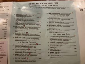 Current plant based menu section (March 2024) at Bo Tree Kitchen in Belfast