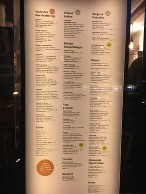 Wall menu at Vrohstoff in Wurzburg