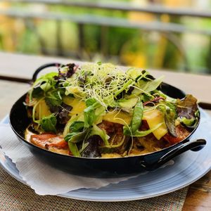 Vegan, gluten free, delicious lasagna at Vrohstoff in Wurzburg