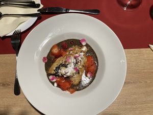 almond “pie” with poppy seed and lemon sauce at Koza Zustala Cela in Olomouc