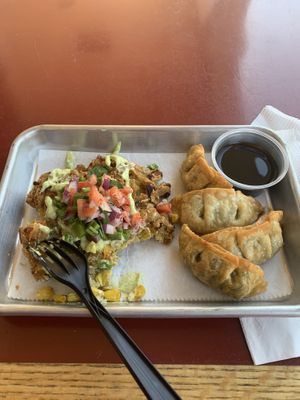 Vegan corn cakes and fried veggie dumplings at the Moonlight Cafe in Brewster   at Moonlight Cafe in Brewster