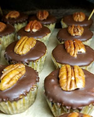 vegan vanilla pecan cupcake with chocolate frosting at Moonlight Cafe in Brewster