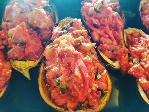 vegan stuffed eggplant  at Moonlight Cafe in Brewster