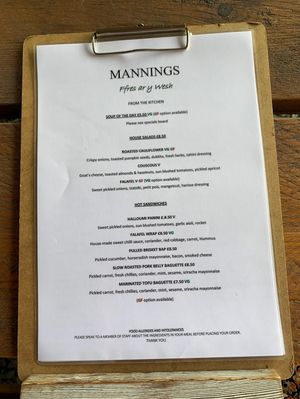 New menu  at Mannings Grocers in Fishguard