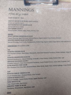 Menu, 31 July 2023 at Mannings Grocers in Fishguard