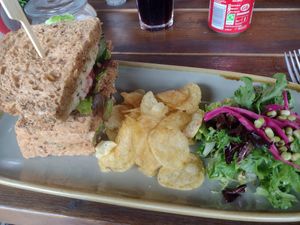 Chickpea 'tuna' mayo sandwich at Mannings Grocers in Fishguard