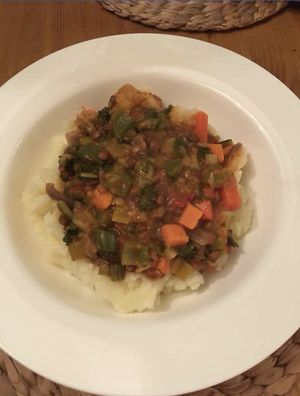 Vegan lentil stew at Mannings Grocers in Fishguard