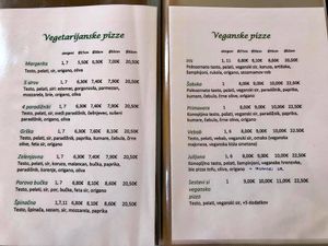 Vegetarian and vegan pizza menu.

Photo by: Jasmina K. on Facebook at Bullizza in Ljubljana