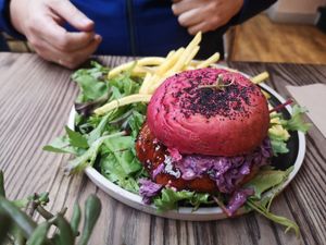 Rainbow bean burger at Wild and Wild in Congleton
