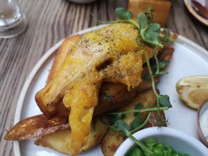 Banana blossom "fish" and chips at Wild and Wild in Congleton