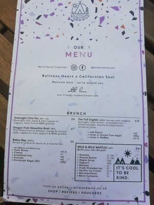 Menu June 2021 at Wild and Wild in Congleton