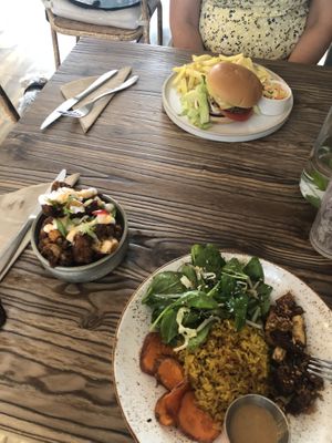 Tempeh bowl and burger at Wild and Wild in Congleton
