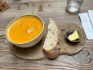 Carrot, coriander, coconut & chilli soup  at Wild and Wild in Congleton