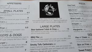 Excerpt of menu at Be The Change - Bake a Difference in Worcester