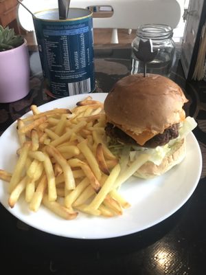 McNamara burger with fries and a side of mayo at Be The Change - Bake a Difference in Worcester