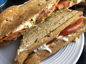 Cheeze, ham, pesto & tomato toastie at Be The Change - Bake a Difference in Worcester