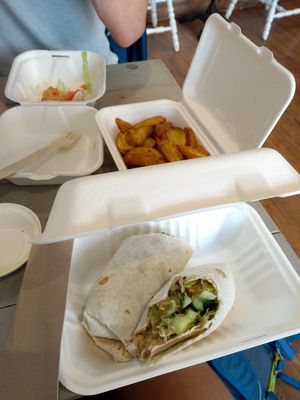 Chickpea wrap and wedges at Be The Change - Bake a Difference in Worcester