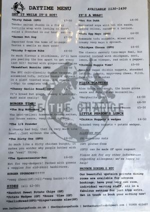 Menu at Be The Change - Bake a Difference in Worcester
