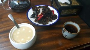 Peanut soup and mixed fongus at Fanye SuShi in Dali