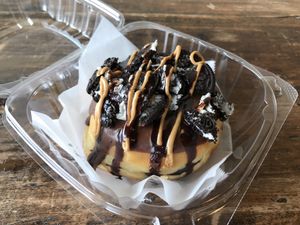 Raised donut with chocolate, Oreos, and peanut butter. at Sweet Retreat Donuts in Long Beach