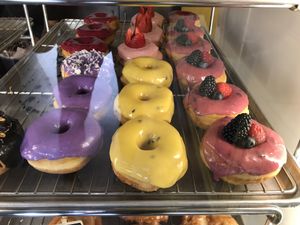 Fruity choices on raised donuts.  at Sweet Retreat Donuts in Long Beach