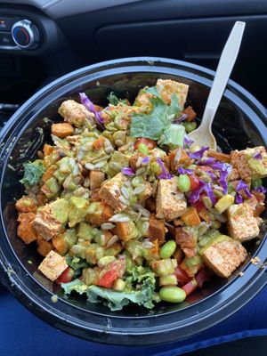 Chipotle sweet potato salad bowl with  tofu  at Chop 5 in Columbus