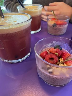 Brunch Starter: Amazing fruit juice and Chia Pudding  at Ziga in Verona