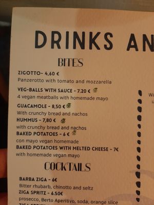 Menu 2025 at Ziga in Verona