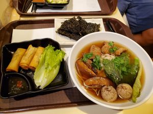 Pho with spring rolls and seaweed at Loving Hut - Amoy Plaza in Kowloon