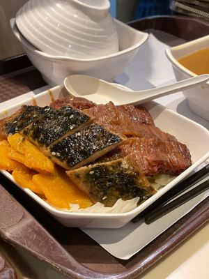  Unagi fillet, char siu, pumpkin on rice  at Loving Hut - Amoy Plaza in Kowloon