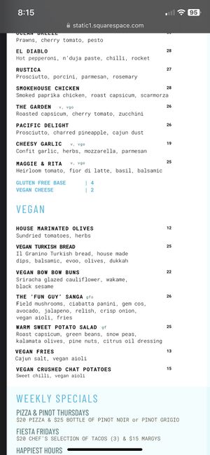 Vegan menu   at Shore Cafe in Alkimos