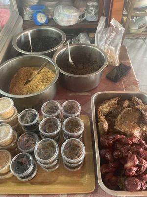 Yum vegan meats with dips  at Ran Jay Jay Noi in Phrae