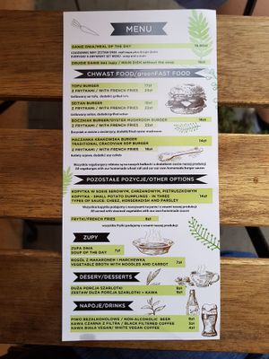 Menu at Bezmleczny in Krakow