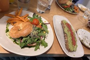 Vegan bagel and toast  at Maiatza in San Sebastian