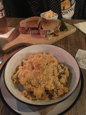 Vegan seitan Ruben & vegan smokey jackfruit loaded mac n cheese. Wow. at The Wave Maiden in Portsmouth