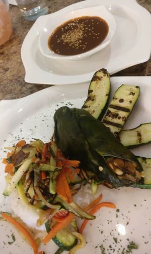 vegan chile relleno with mole at La Diosa De Los Moles in Paramount