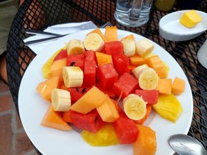 Fruit plate at Casa de Cafe B&B in Copan Ruinas
